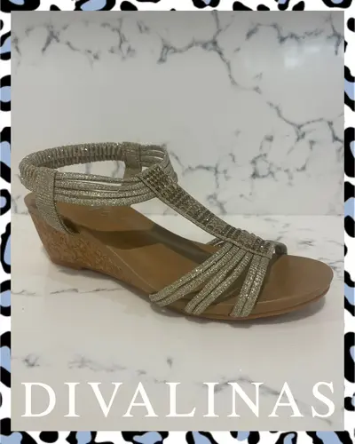 Candy Code Gold Bling Wedge Shoes