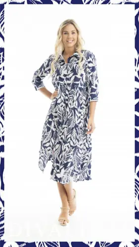 Orientique Hayman Navy Collar Midi Dress