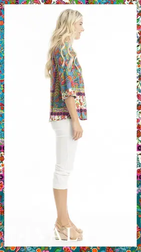 2. Orientique Carvalho Placket V Neck Top thumbnail