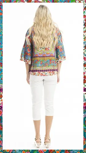 3. Orientique Carvalho Placket V Neck Top thumbnail