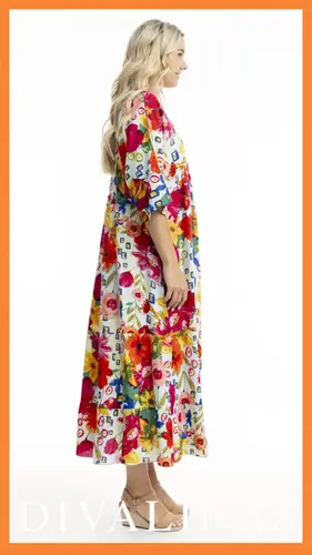 2. Orientique La Pelosa V Neckline Trim Maxi Dress thumbnail