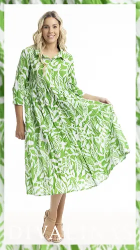 Orientique Hayman Green Collar Midi Dress
